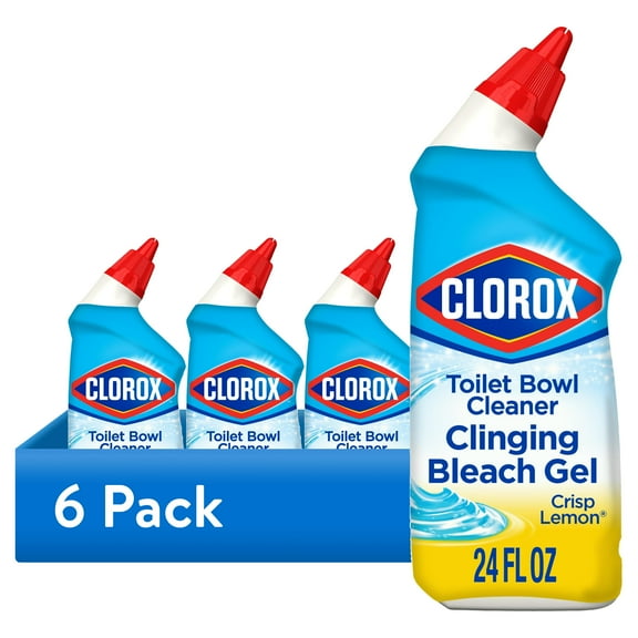 (6 pack) Clorox Toilet Bowl Cleaner Clinging Bleach Gel, Crisp Lemon, 24 fl oz