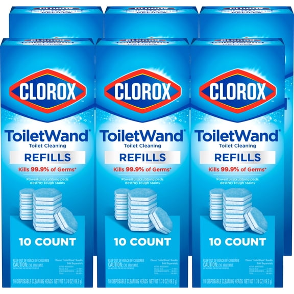 (6 pack) Clorox ToiletWand Disinfecting Brush Refills, Toilet Bowl Cleaner Disposable Wand Heads, 10 Count