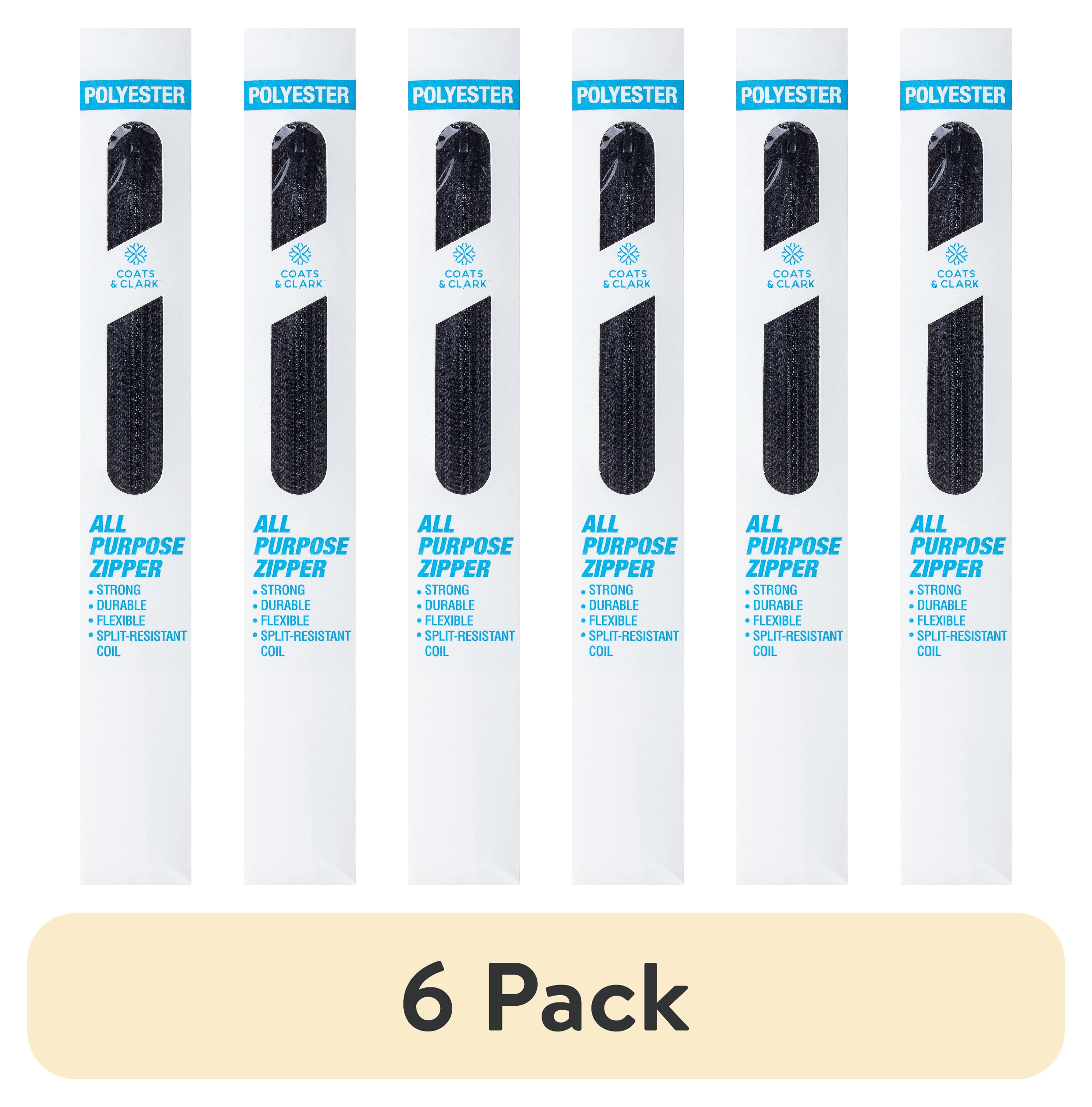 (6 pack) Coats & Clark 9" Polyester All-Purpose Black Zipper, 1 Each