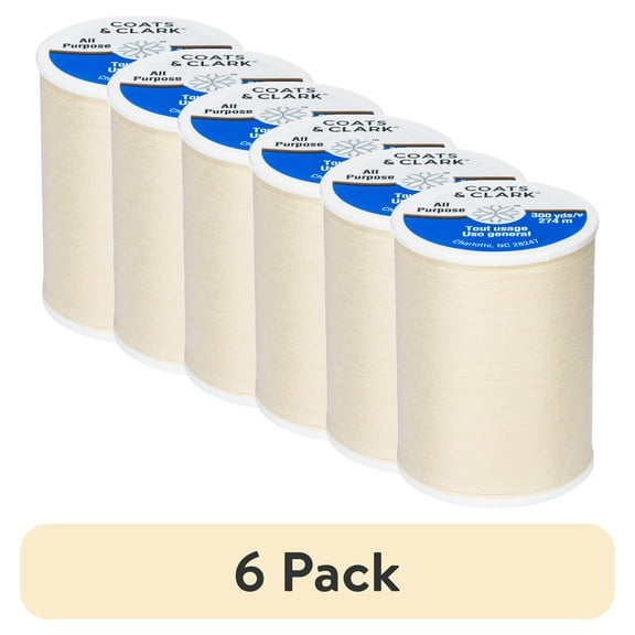 (6 pack) Coats & Clark All Purpose Cream Polyester Thread, 300 Yards