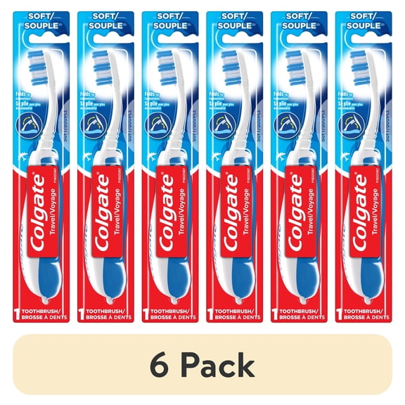 (6 pack) Colgate Adult Manual Travel Toothbrush, Soft