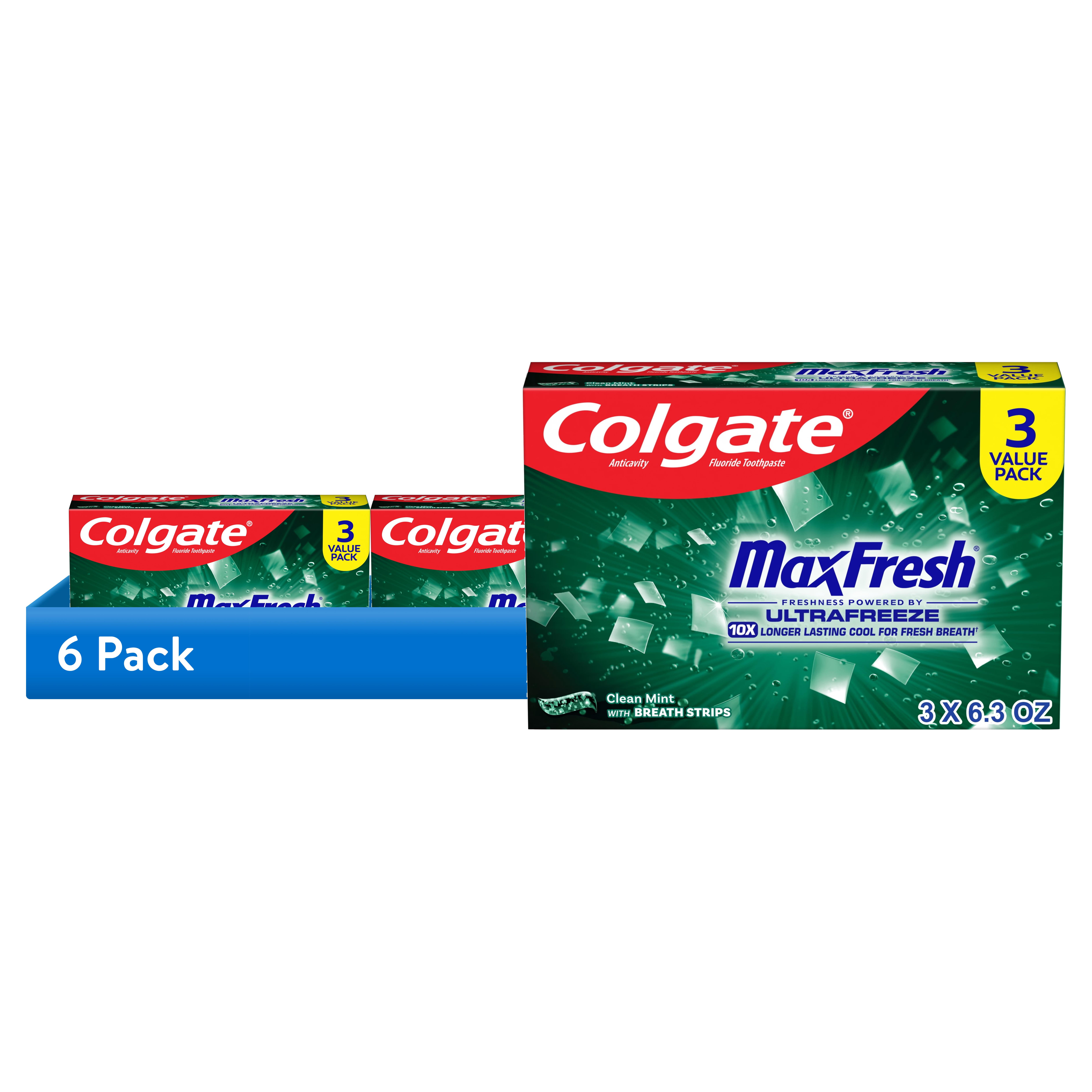 (6 pack) Colgate Max Fresh Clean Mint Toothpaste, 3 Pack, 6.3 Oz