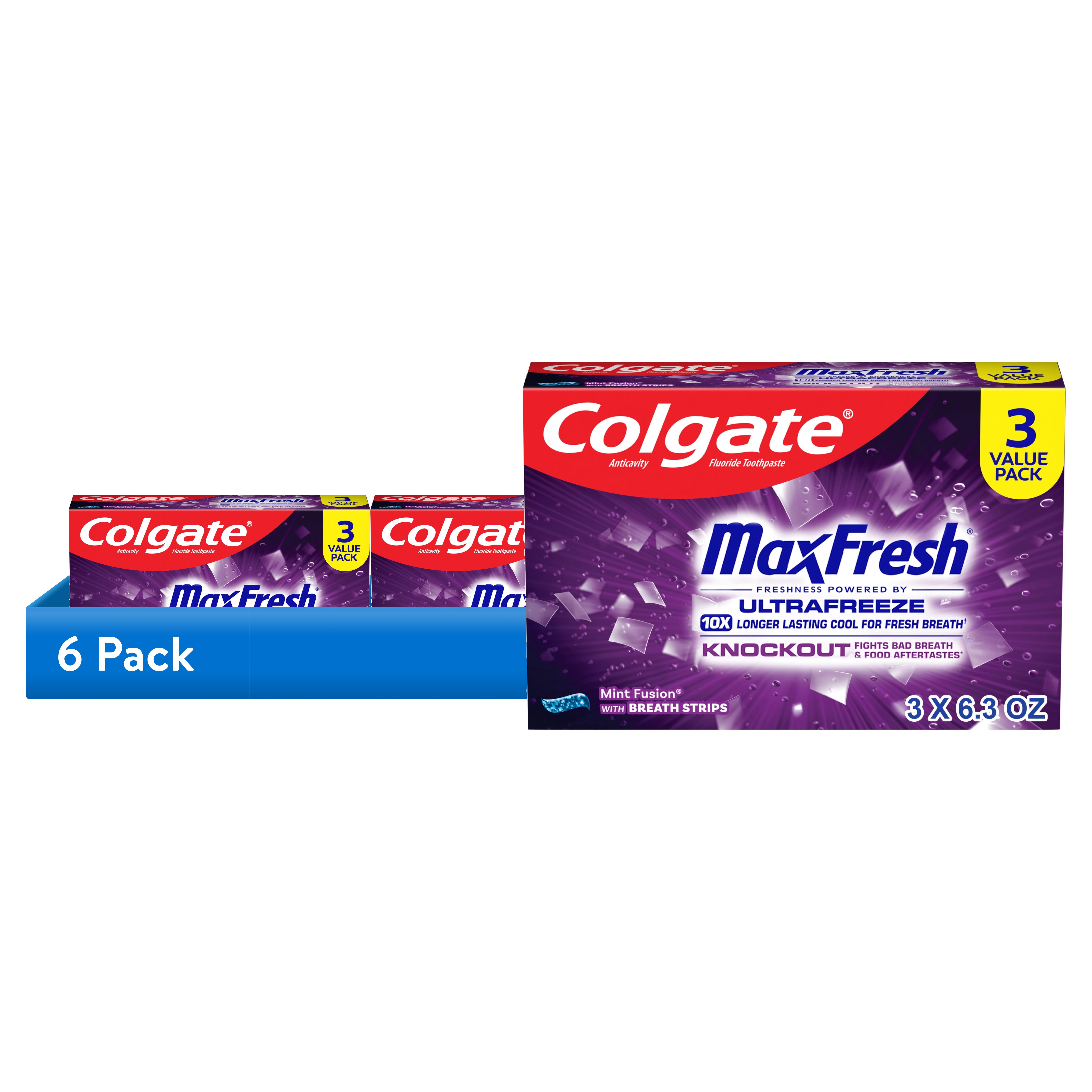 (6 pack) Colgate MaxFresh Knockout Mint Toothpaste, 3 Pack, 6.3 oz