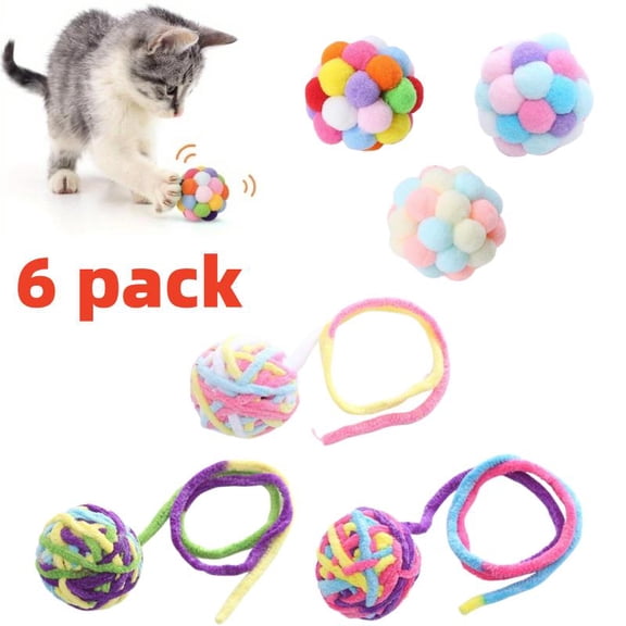 6-pack Colorful Plush Interactive Cat Toy Ball with Built-in Bell - A Soft Fabric Chew Toy Suitable for Indoor Play, Suitable for All Breeds, Multi-color Design, Textiles & Soft Furnishings