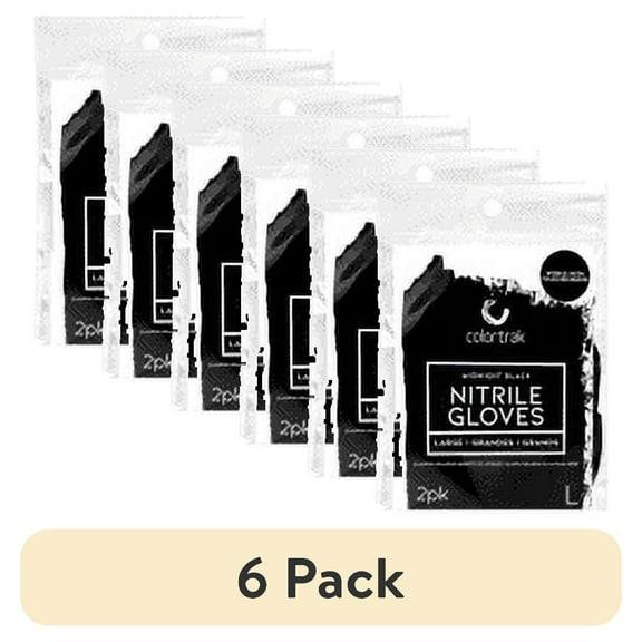 (6 pack) Colortrak Nitrile Pro Quality Protection Latex Free Mixed Disposable Gloves L, Black, 2 Pack