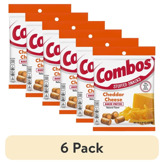 (6 pack) Combos Stuffed Snacks Cheddar Cheese Baked Pretzel Snacks - 6.3 oz Bag