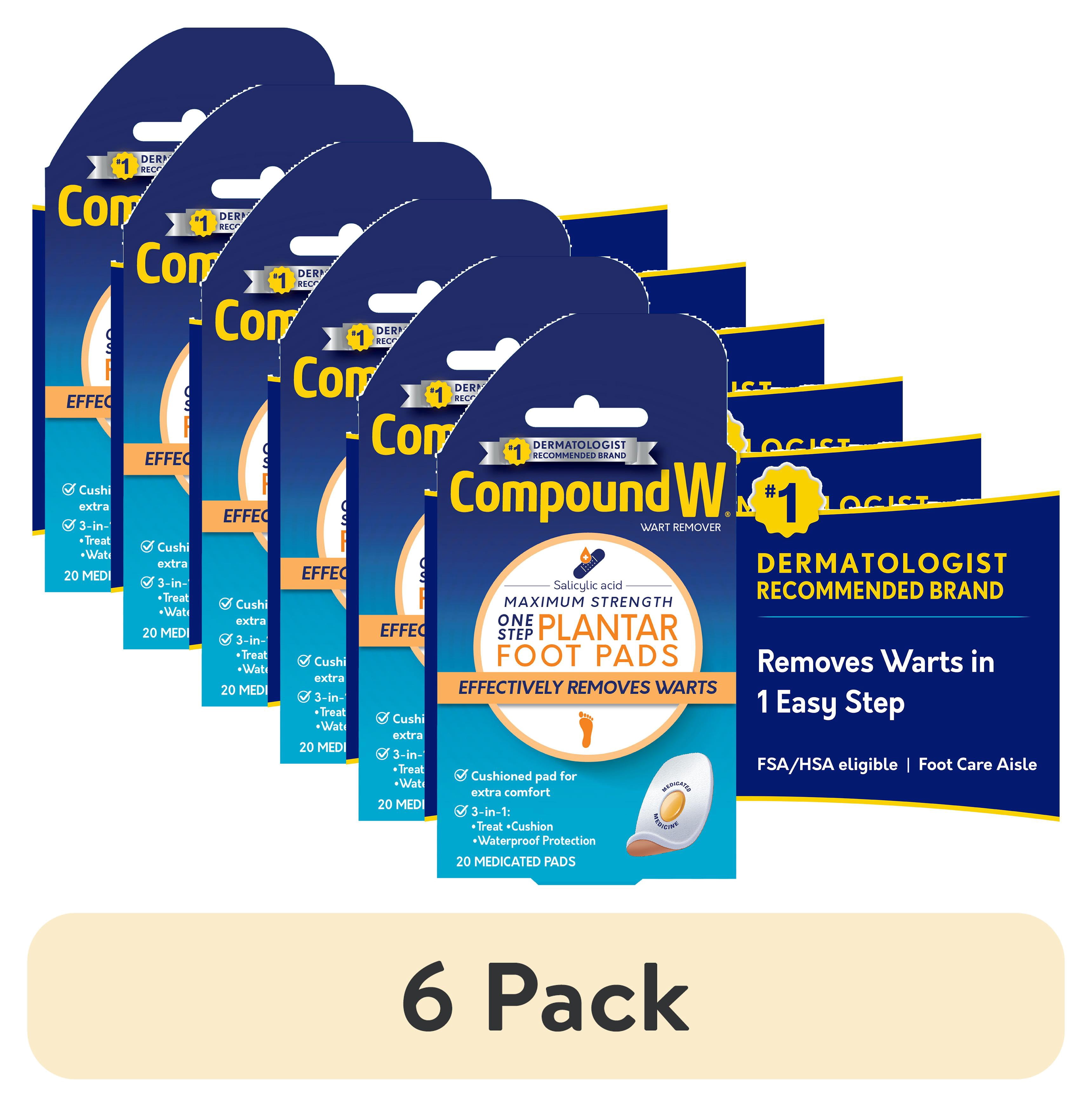 (6 pack) Compound W Maximum Strength One Step Plantar Wart Remover Foot Pads, Salicylic Acid, 20 Count