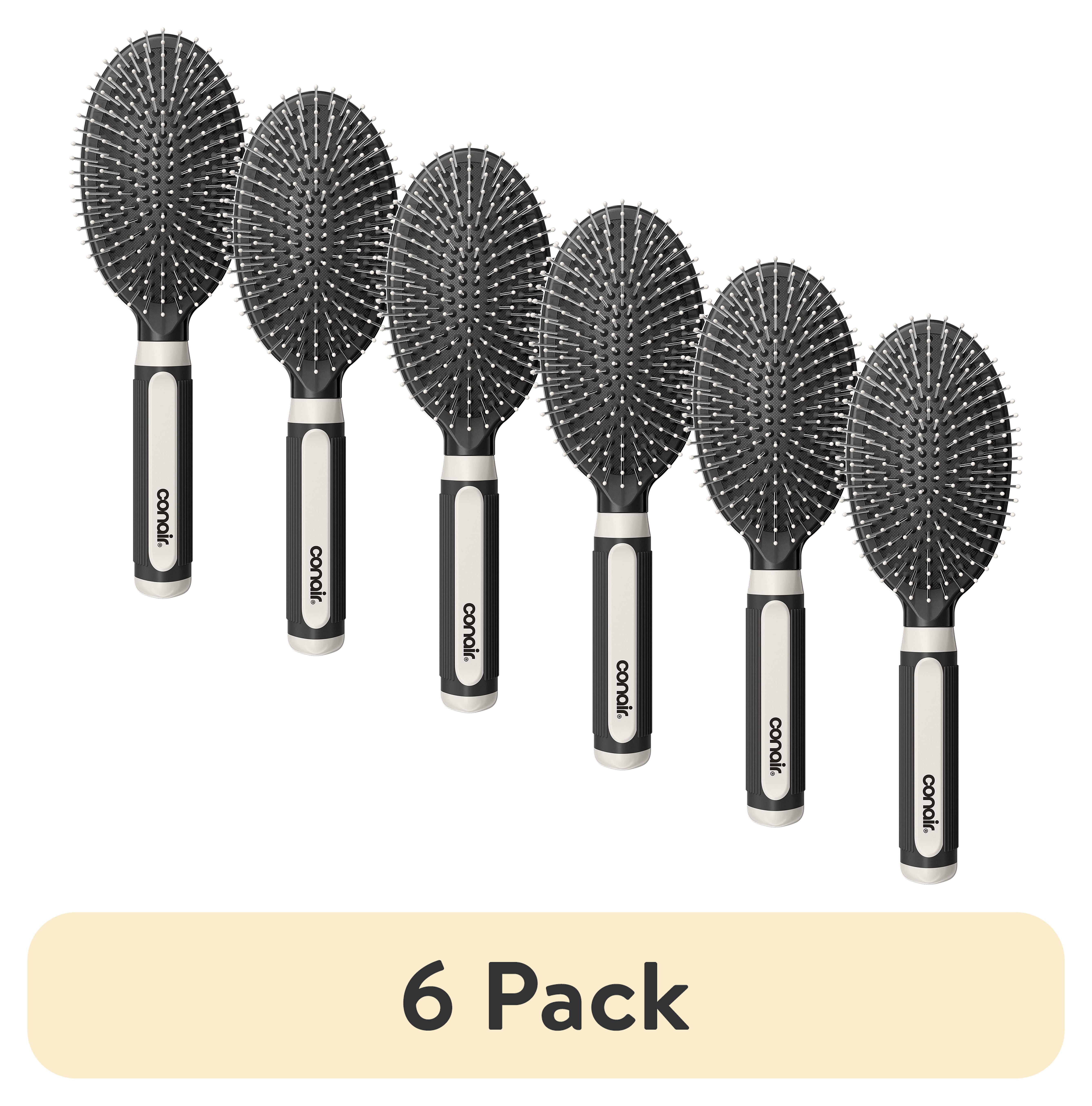 (6 pack) Conair Grip & Glide Wire Bristle Cushion Hair Brush with Rubber-Grip Handle, Colors Vary