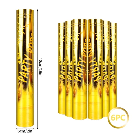 6 pack Confetti Cannon, 16" Gold and Silver Confetti Poppers Party Decorations, Metallic Gold Confetti And Table Confetti for Graduation Party Decorations, Happy Birthday Decorations