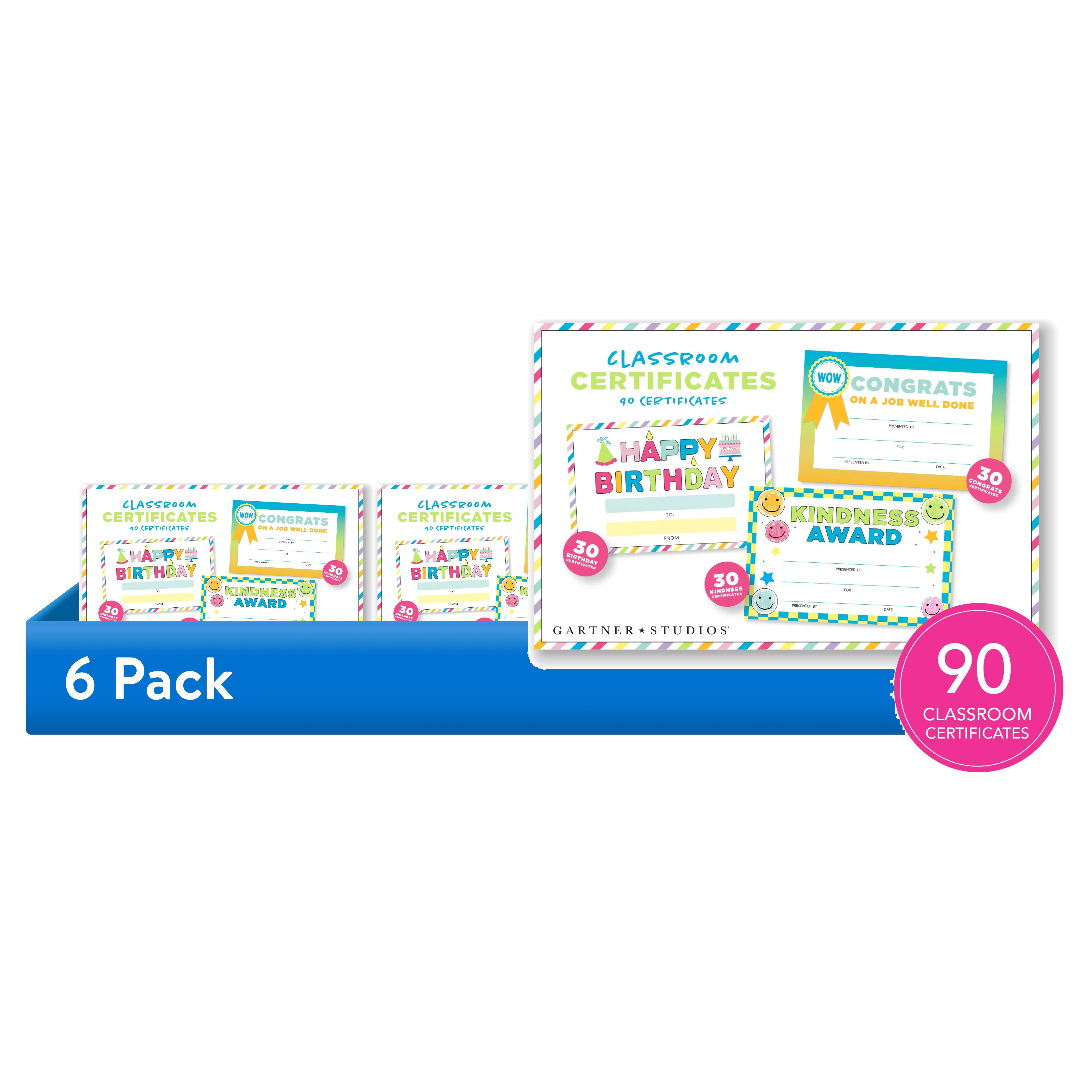 (6 pack) Congrats and Kindness Classroom Awards, Star and Smiley Birthday, 8.5” x 5.5”, 90 Count