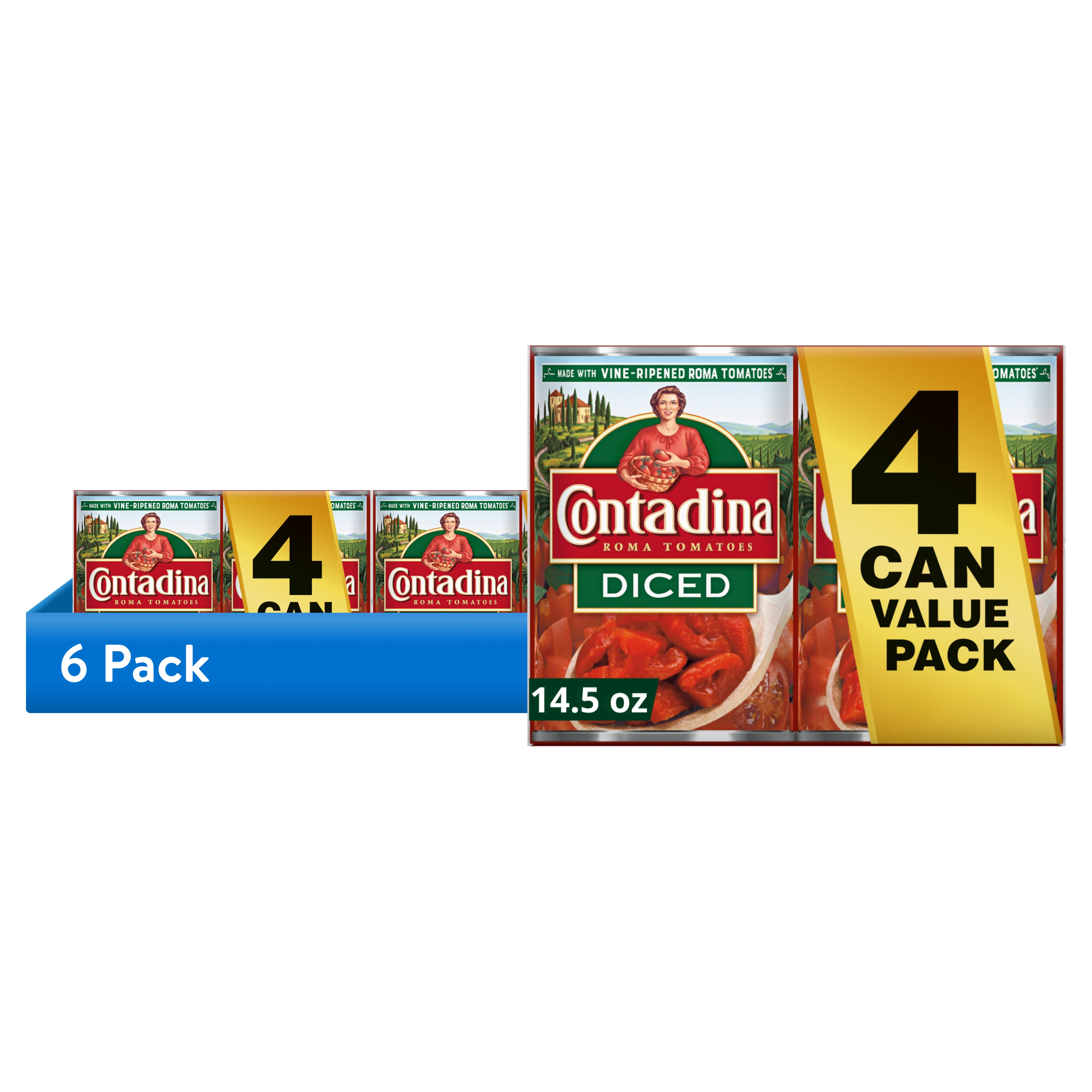 (6 pack) Contadina Diced Tomatoes, 14.5 oz Can (Pack of 4)