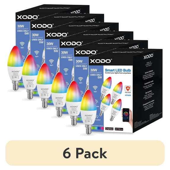 (6 pack) XODO Smart Light Bulb, Multicolor E12 LED Light Bulbs with App and Voice Control, 4-Pack