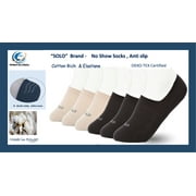 6-pack Cotton Rich, No-show socks, Low Cut Liner Non-Slip Socks.  SOLO Brand - Made in Egypt. (OEKO-TEX Certified)