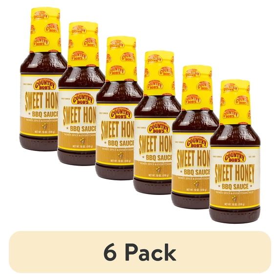 (6 pack) Country Bob’s Sweet Honey Barbecue Sauce, 18 oz Bottle Gluten-Free