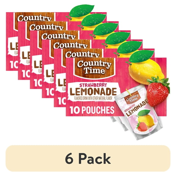 (6 pack) Country Time Ready to Drink Flavored with Other Natural Flavor Drink, 10 Pouches, for School Lunches and On-the-Go Hydration, Strawberry Lemonade, No Artificial Colors or Flavors, 6 fl oz