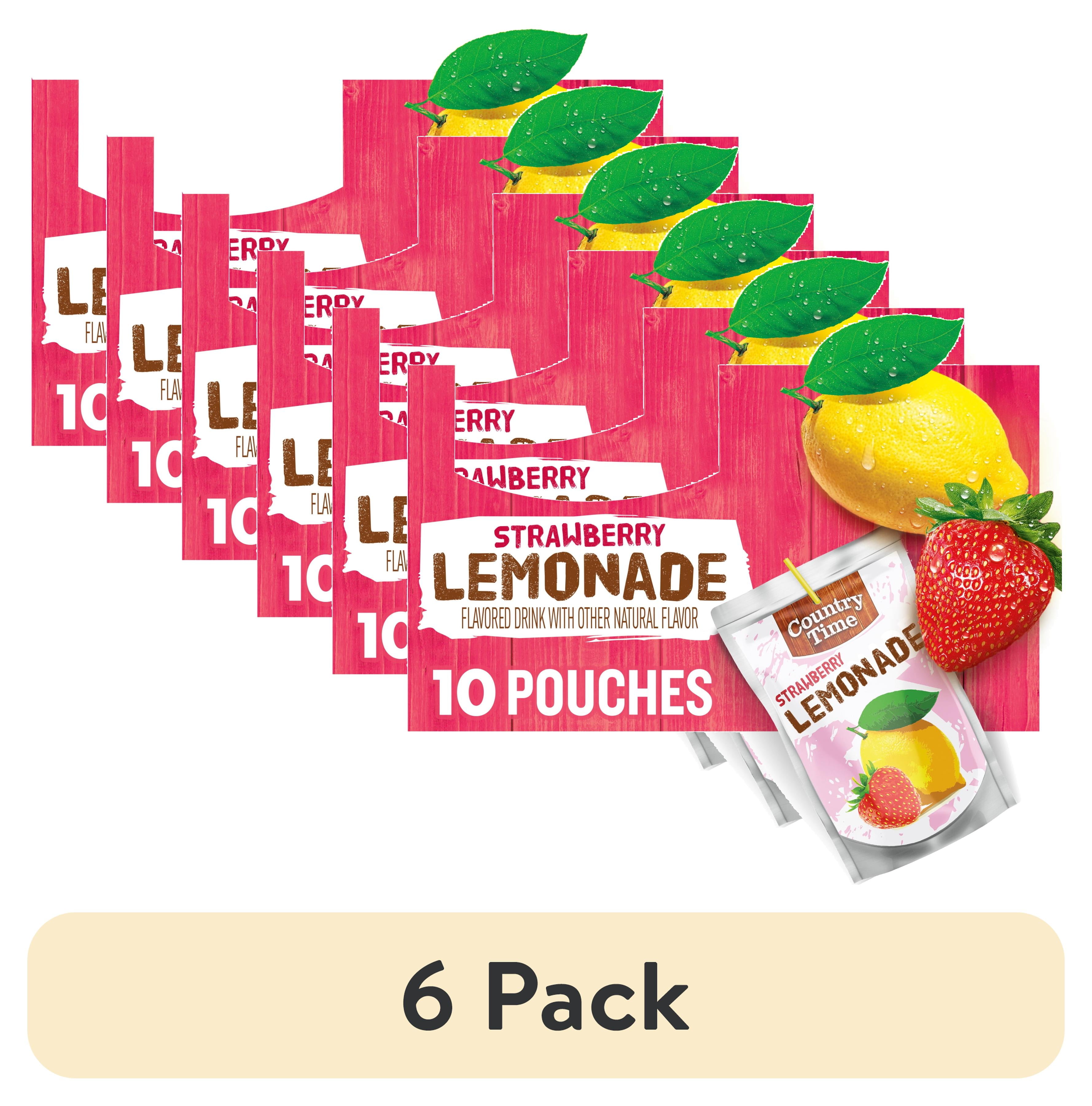 (6 pack) Country Time Strawberry Lemonade Ready to Drink Flavored with Other Natural Flavors Drink Pouches, 10 Ct Box, 6 fl oz Pouches, Liquids