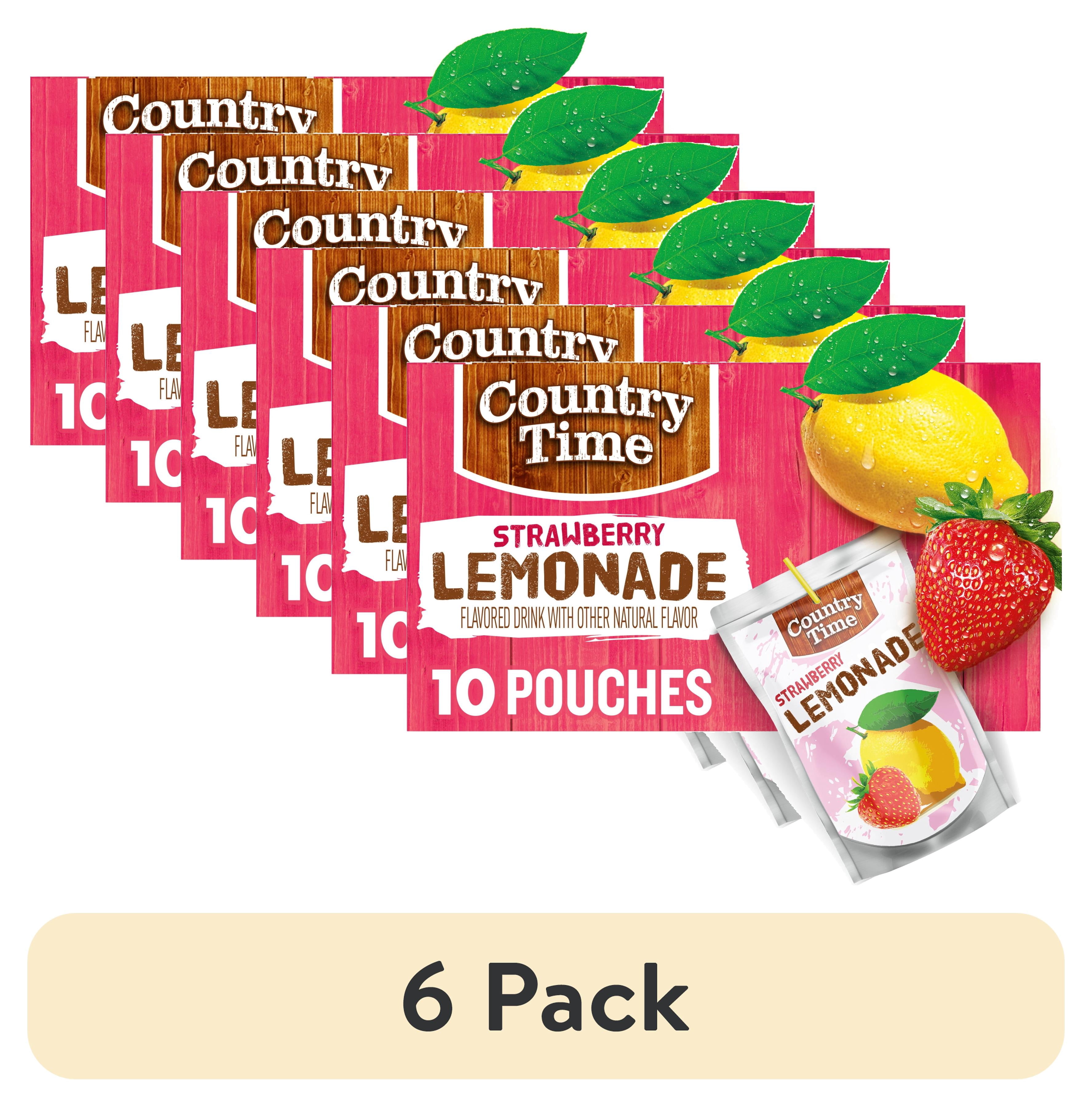 (6 pack) Country Time Ready to Drink Flavored with Other Natural Flavor Drink, 10 Pouches, for School Lunches and On-the-Go Hydration, Strawberry Lemonade, No Artificial Colors or Flavors, 6 fl oz