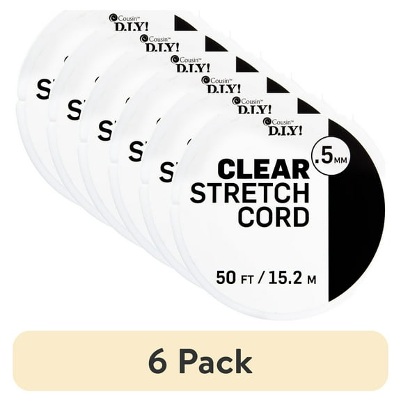 (6 pack) Cousin DIY 0.5 mm Clear Elastic Stretch Cord, 50 ft Roll, Jewelry Making