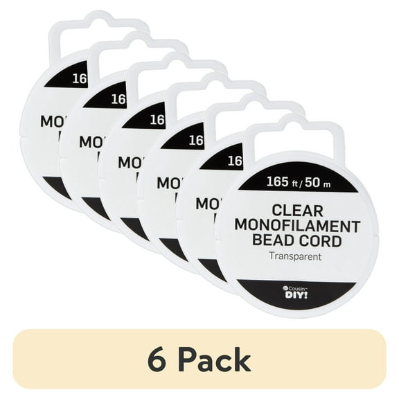 (6 pack) Cousin DIY Clear Monofilament Cord, Beading and Jewelry Making, 0.30 mm Diameter, 165 ft Roll