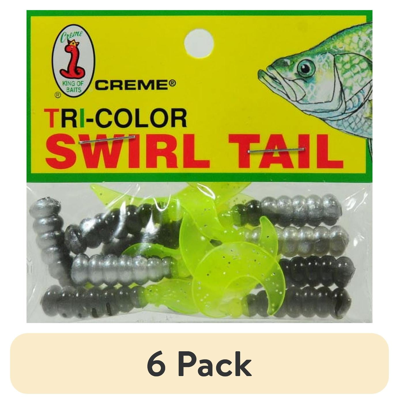 (6 pack) Crème Tri Color Swirl Tail Lure, Chartreuse Shad
