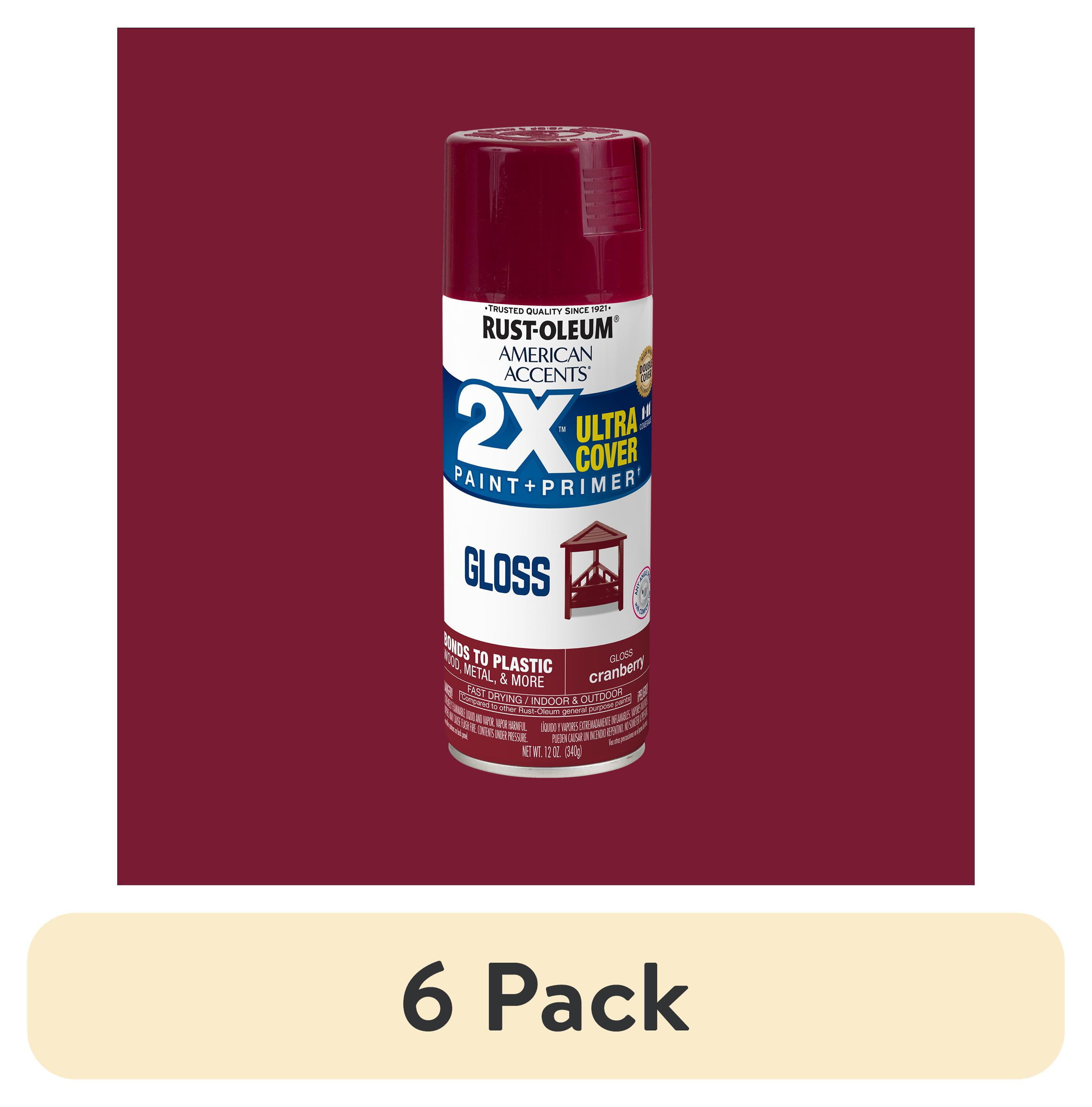(6 pack) Cranberry, Rust-Oleum American Accents 2X Ultra Cover Gloss Spray Paint-327893, 12 oz