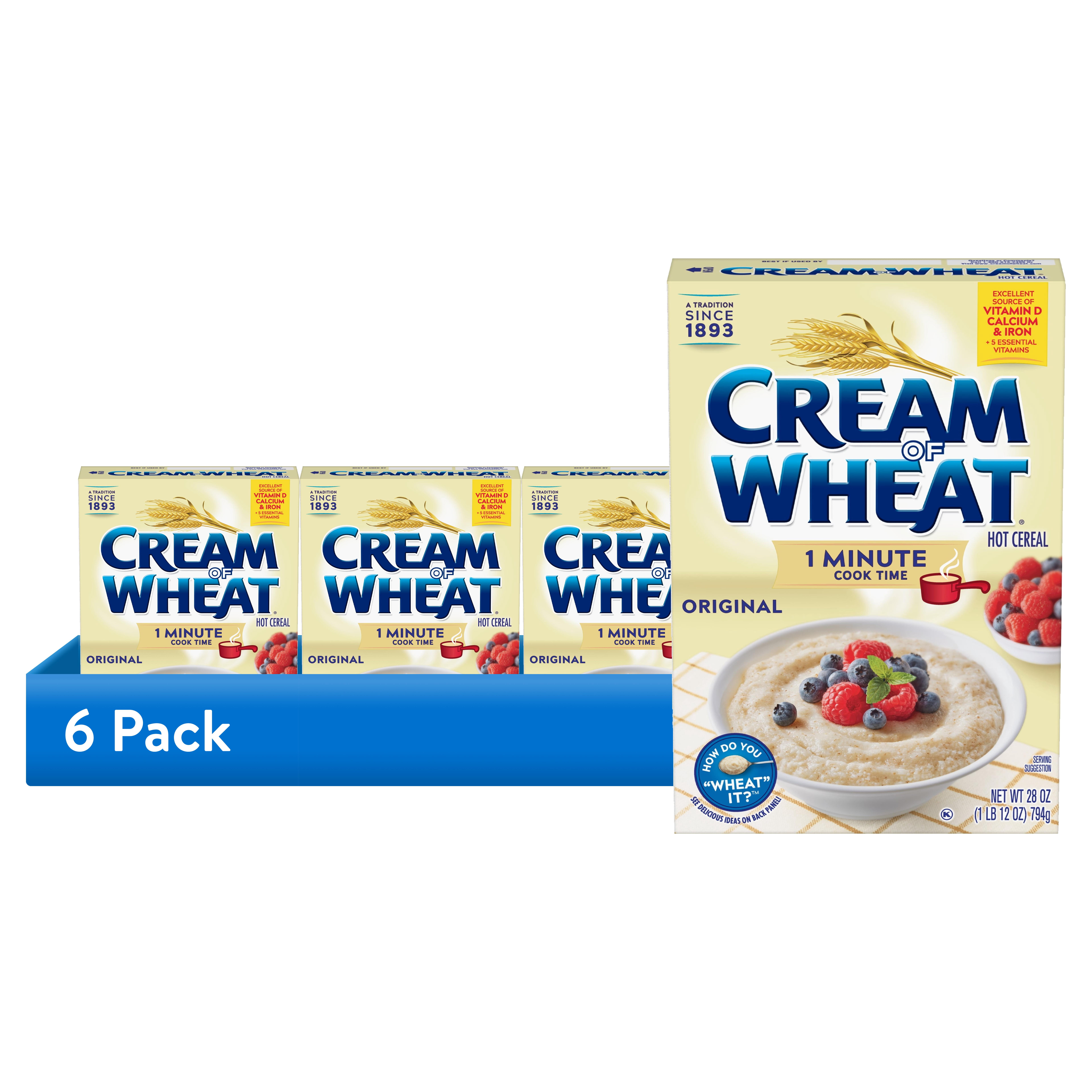 (6 pack) Cream of Wheat 1 Minute Hot Cereal, Original Flavor, Kosher, Shelf-Stable, 28 oz