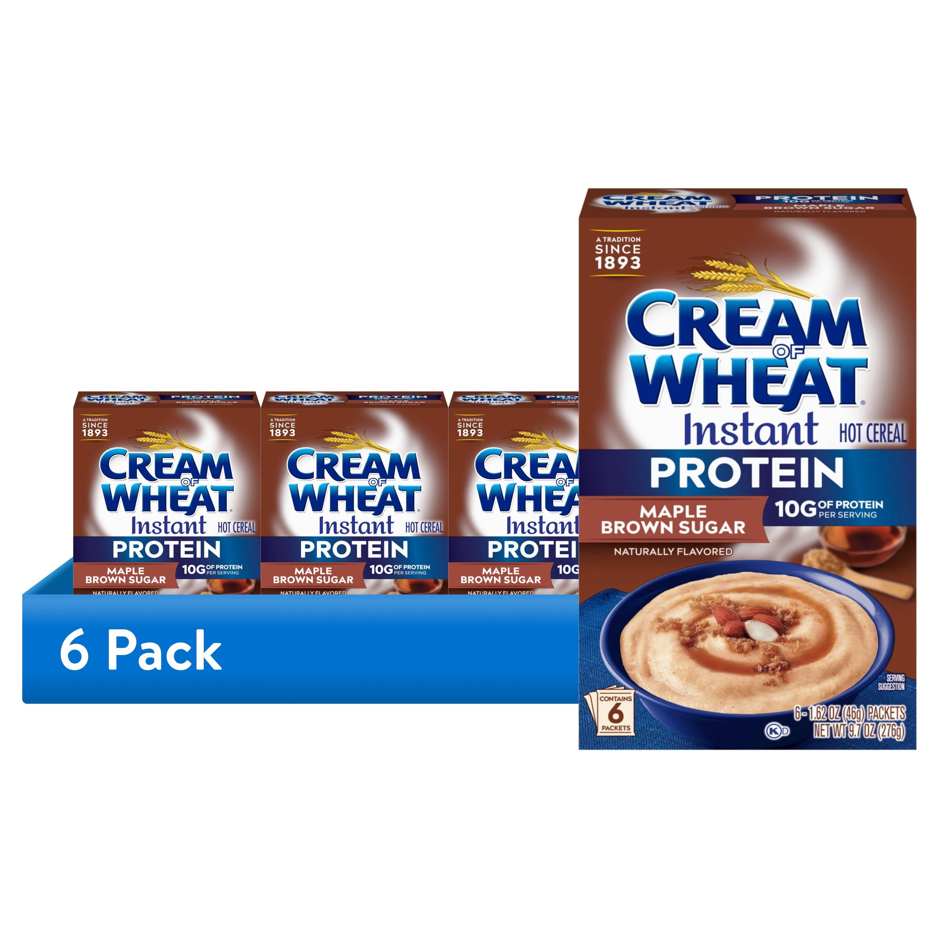 (6 pack) Cream of Wheat Protein Instant Maple Brown Sugar Hot Cereal, 9.7 oz, 6 Packets