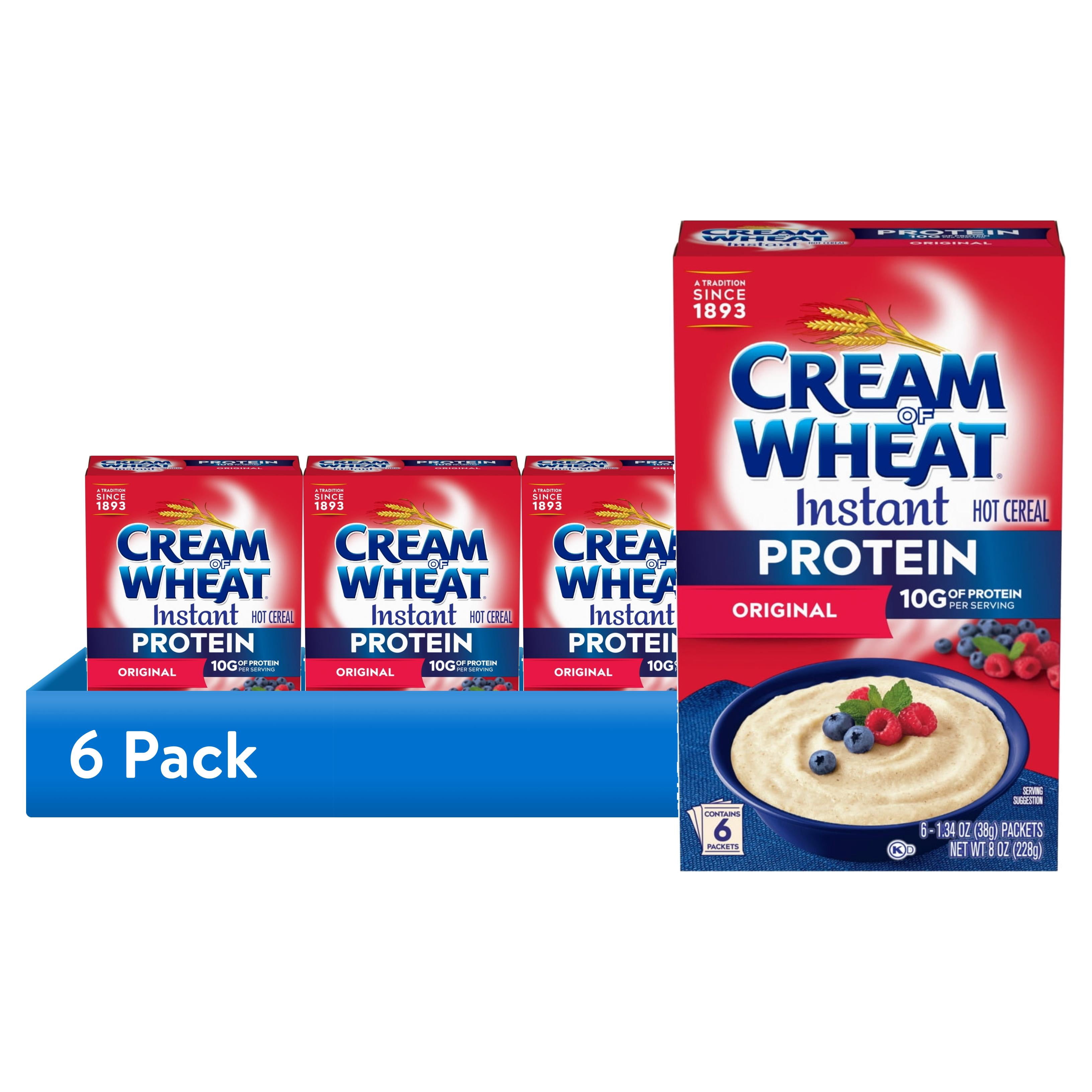 (6 pack) Cream of Wheat Protein Instant Original Hot Cereal, Hot Breakfast Cereal, 8 oz, 6 Packets