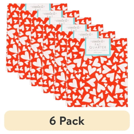 (6 pack) Create It 18"x21" 100% Cotton Bold Hearts Precut Sewing & Craft Fabric, Red 1 Piece