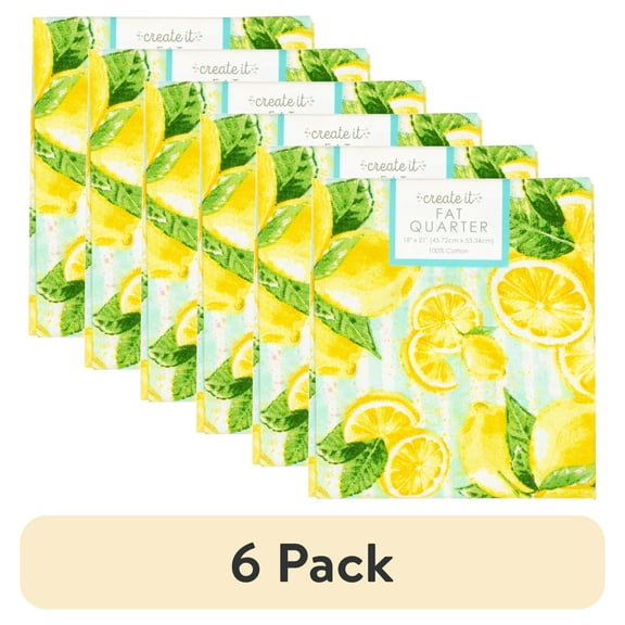 (6 pack) Create It 18"x21" 100% Cotton Lemons Precut Sewing & Craft Fabric, Green 1 Piece