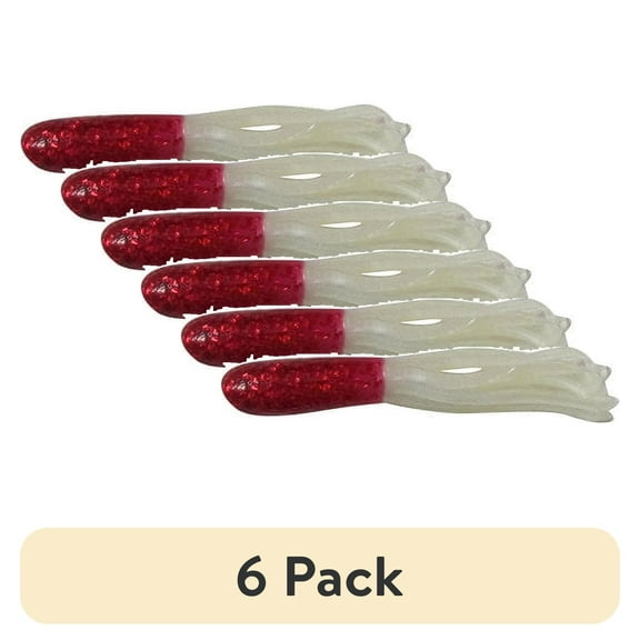 (6 pack) Creme 1.5" Mini Tails Grub Lure, Red Glitter & Pearl, 8 Count