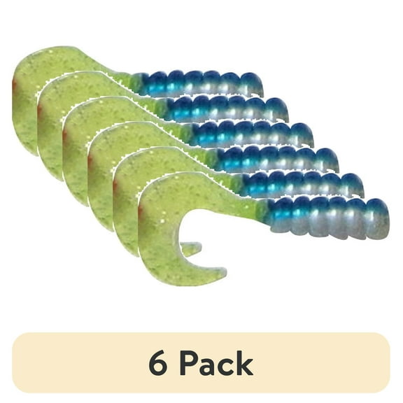 (6 pack) Creme 2" Tri-Color Swirl Tail Lure, Black, Blue, & Chartreuse, 10 Count