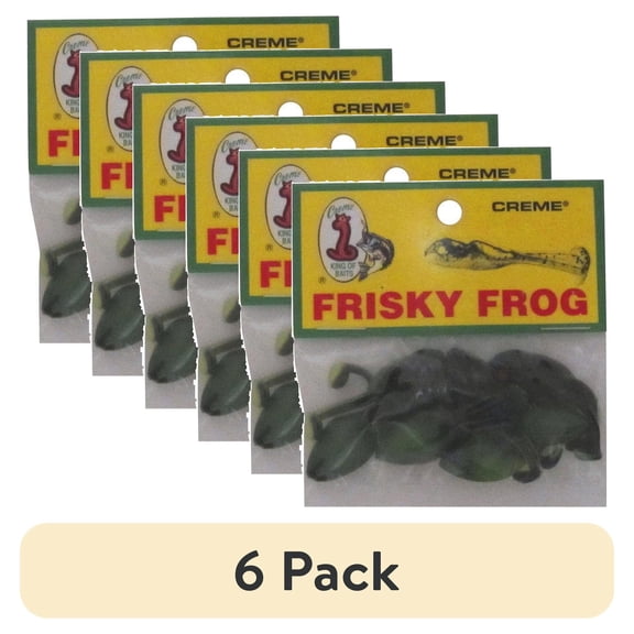 (6 pack) Creme Frisky Frog Lure, Black & Chartreuse, 7 Count