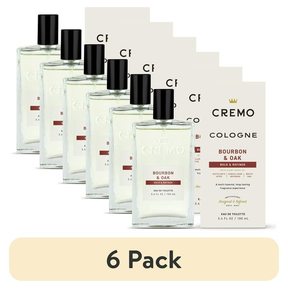 (6 pack) Cremo Spray Cologne for Men, Bourbon and Oak, 3.4 fl oz