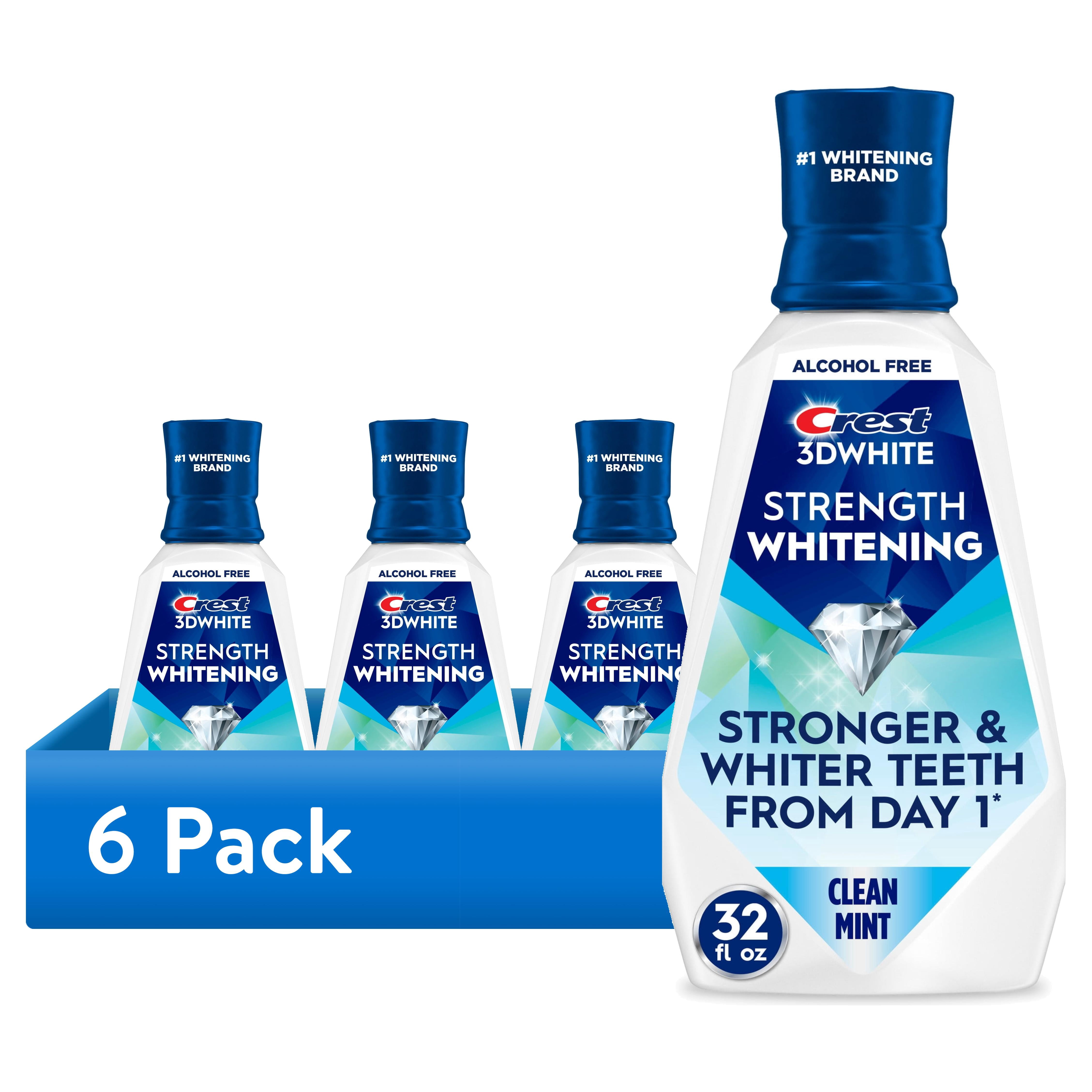 (6 pack) Crest Mouthwash, 3D White Strength Whitening Fluoride Mouthwash, Alcohol-Free Oral Rinse, Wintermint Flavor, 32 fl oz