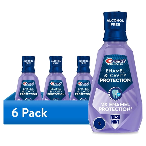 (6 pack) Crest Mouthwash Pro-Health Enamel & Cavity Protection, 6-in-1 benefits, Alcohol Free, Fresh Mint, 1 L (33.8 fl oz)