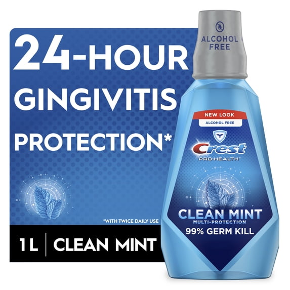 (6 pack) Crest Pro Health Alcohol Free Mouthwash, Clean Mint, 1 L