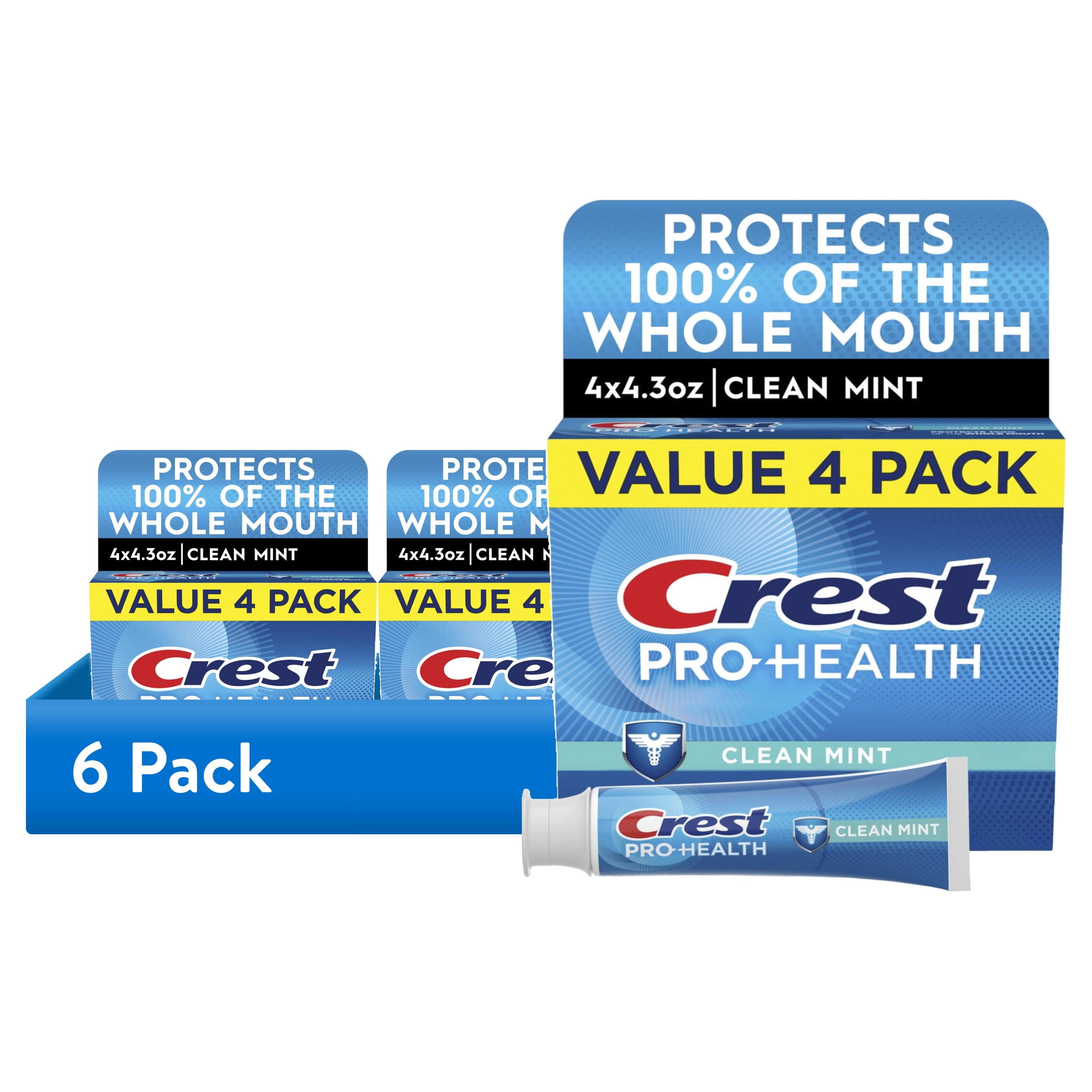 (6 pack) Crest Pro-Health Clean Mint Toothpaste, 4.3 oz, 4 Pack