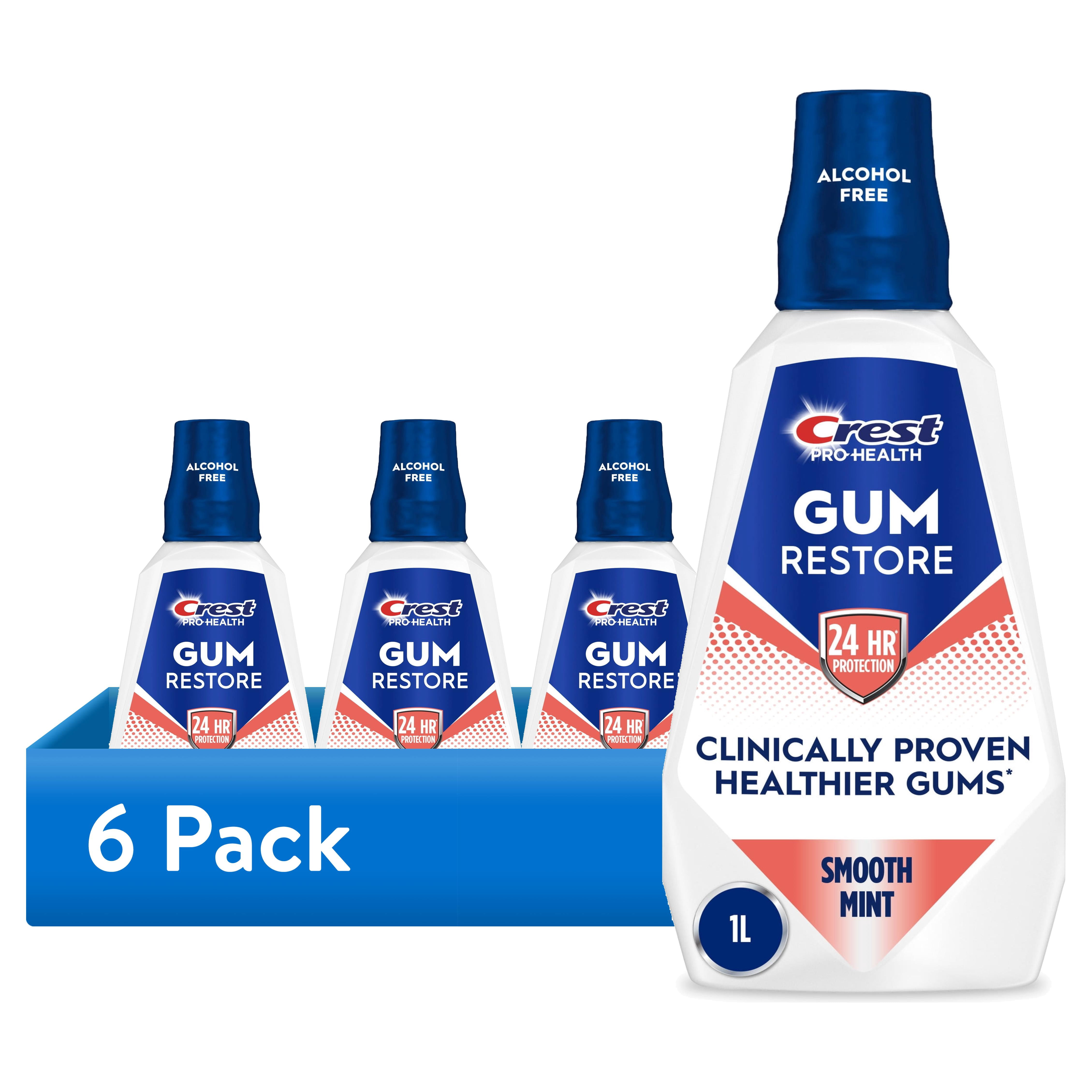 (6 pack) Crest Pro-Health Gum Restore Mouthwash/Mouth Rinse, Antigingivitis/Antiplaque, Alcohol Free, Smooth Mint, 1L (33.8 fl oz)