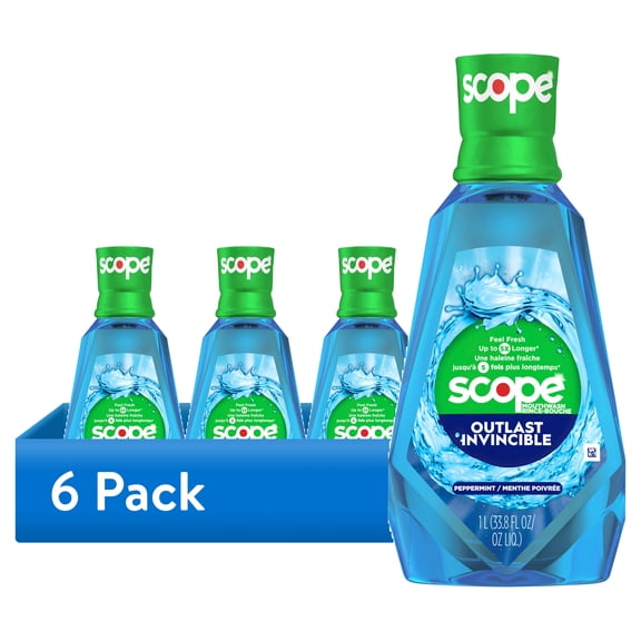 (6 pack) Scope Mouthwash, Outlast, Peppermint, 1L