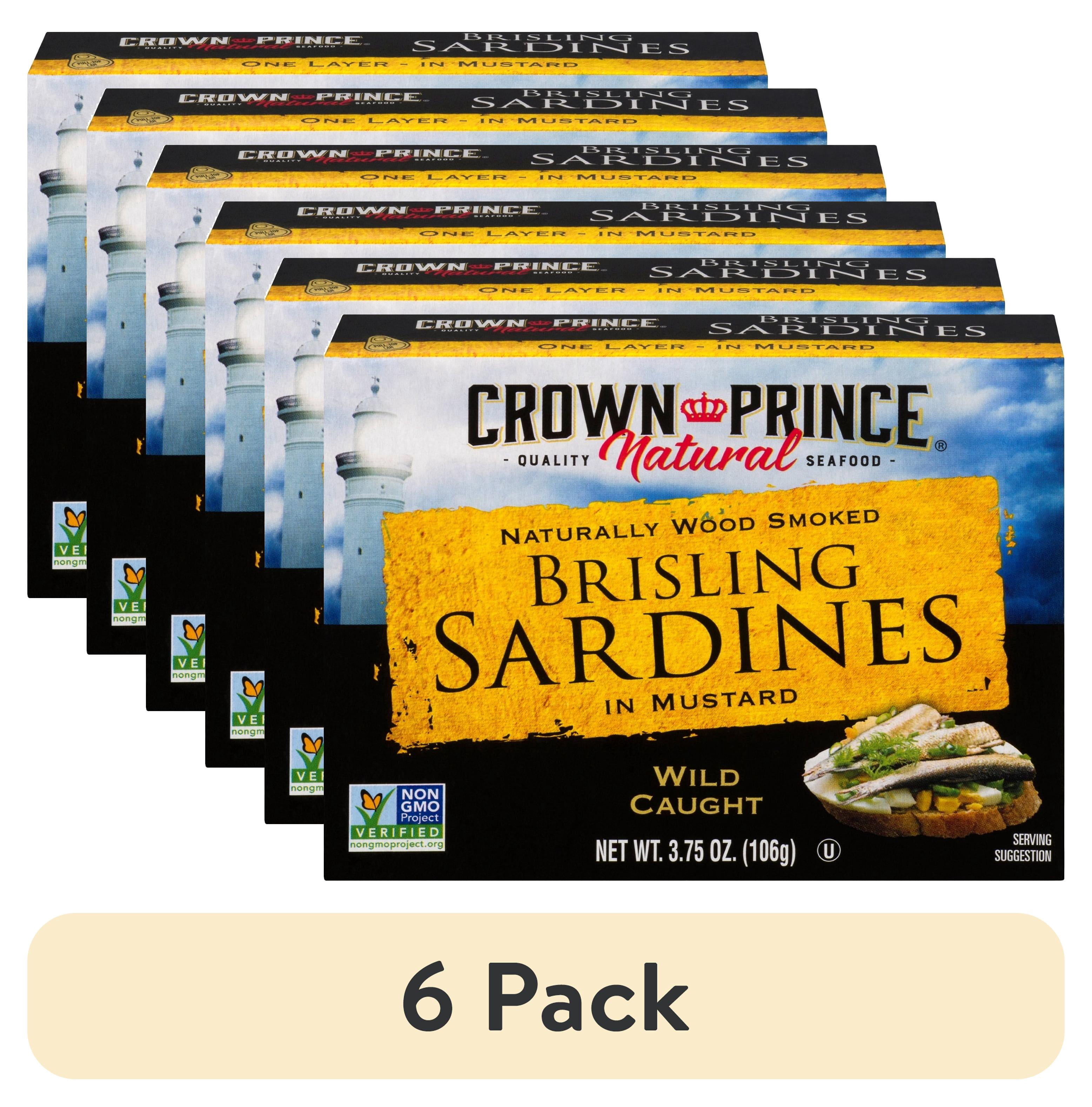 (6 pack) Crown Prince Natural Brisling Sardines in Mustard, 3.75 oz Can