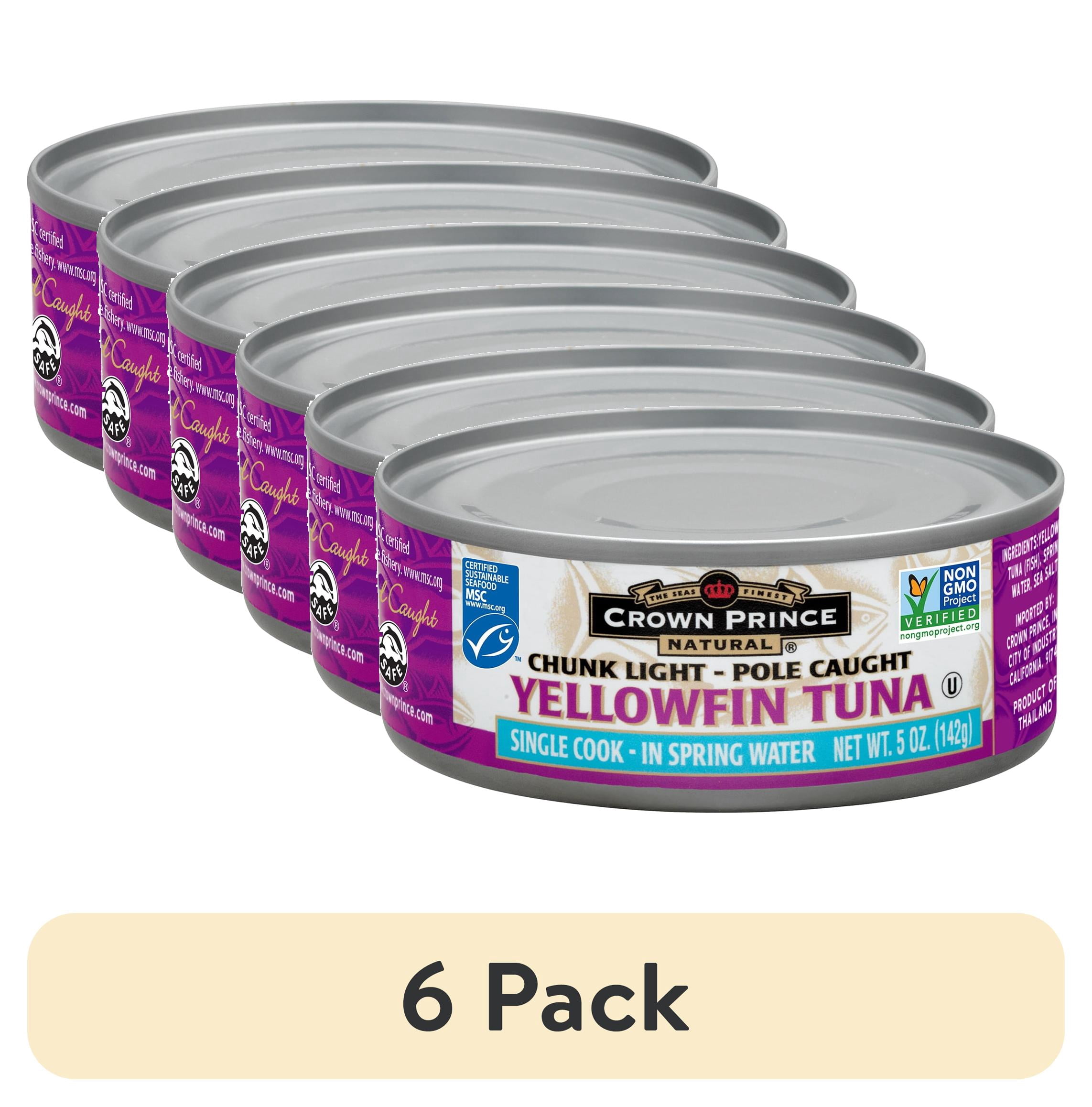 (6 pack) Crown Prince Natural Chunk Light Yellowfin Tuna In Spring Water, 5 oz