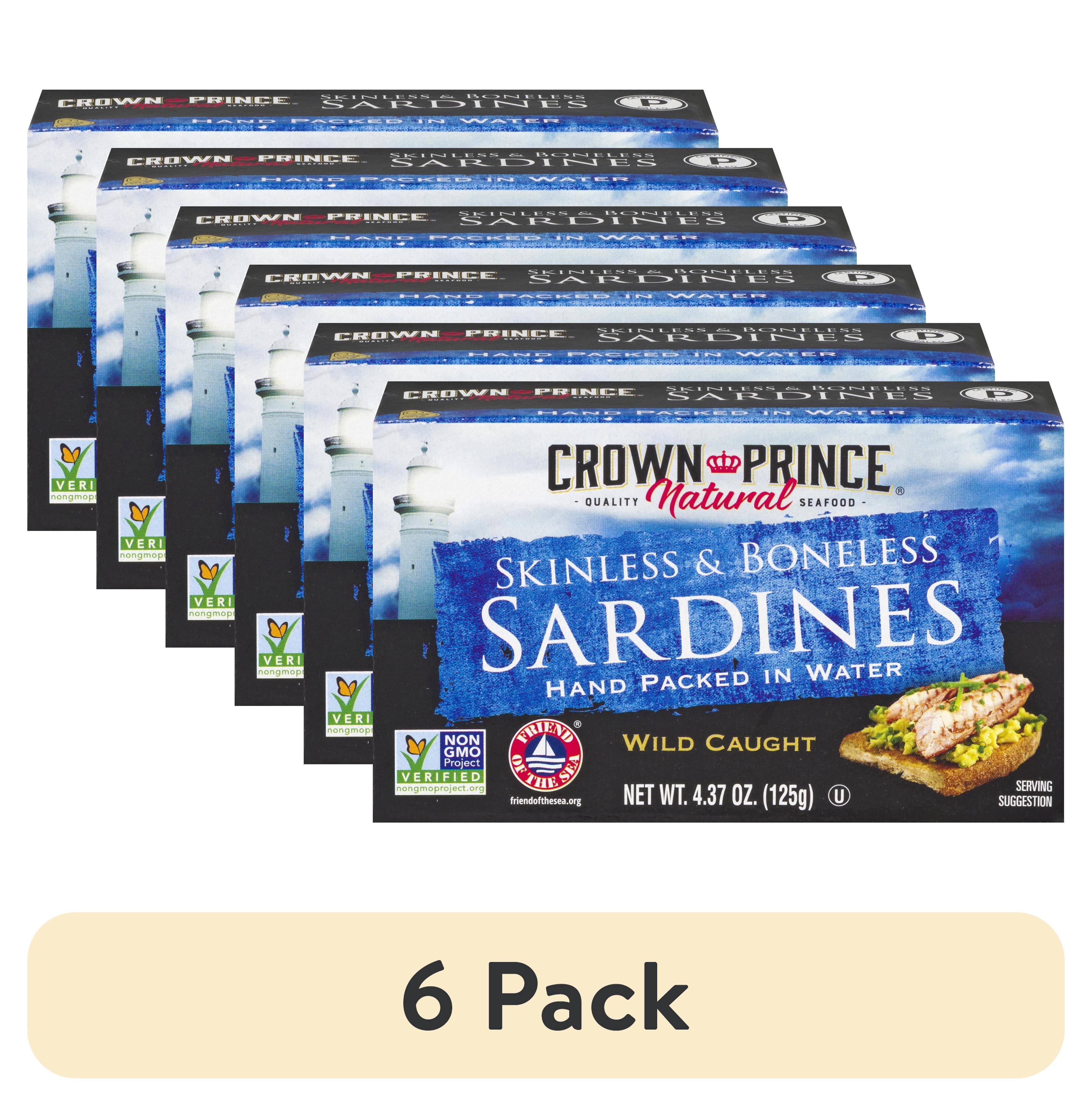 (6 pack) Crown Prince Natural Skinless & Boneless Sardines in Water, 4.37 oz Can
