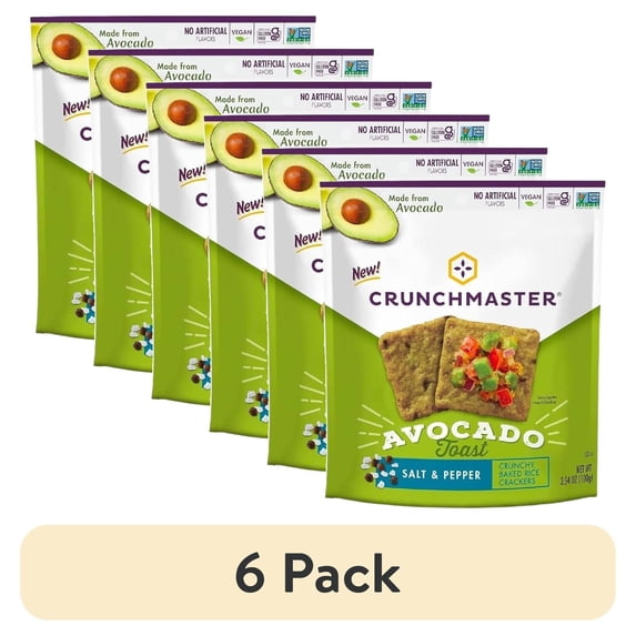 (6 pack) Crunch master Avocado Toast, Salt HYZ01 & Pepper, Crunchy Baked Rice Crackers - 3.54oz WEIGHT