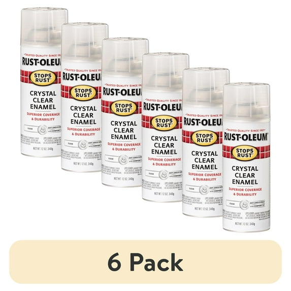 (6 pack) Crystal Clear, Rust-Oleum Stops Rust Protective Enamel Gloss Spray Paint-7701830, 12 oz