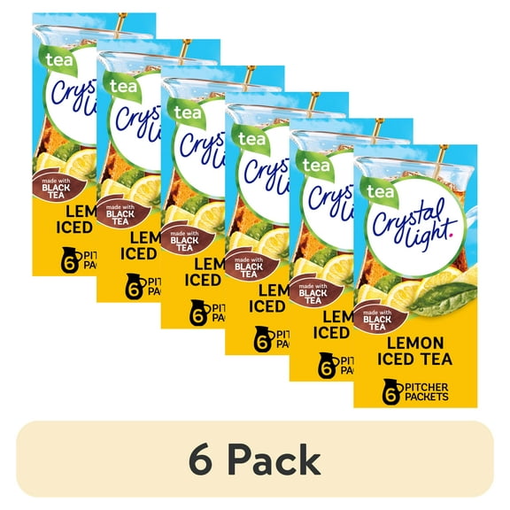 (6 pack) Crystal Light Lemon Iced Tea Naturally Flavored Powdered Drink Mix, 6 ct Pitcher Packets