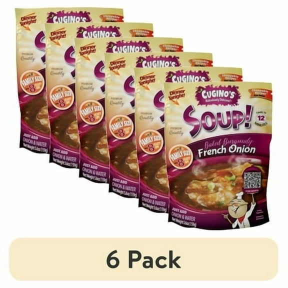 (6 pack) Cuginos Quick Meal Baked Burgundy French Onion Dried Soup Mix, Lower Sodium and Calories, 5.6oz Family Size Pouch, Makes 8 Hearty Cups