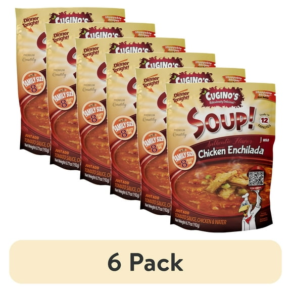 (6 pack) Cuginos Quick Meal Chicken Enchilada Dried Soup Mix, 6.77oz Family Size Pouch, Makes 8 Cups