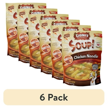 (6 pack) Cuginos Quick Meal Chicken Noodle Dried Soup Mix, 7.5oz Family Size Pouch, Makes 8 Hearty Cups
