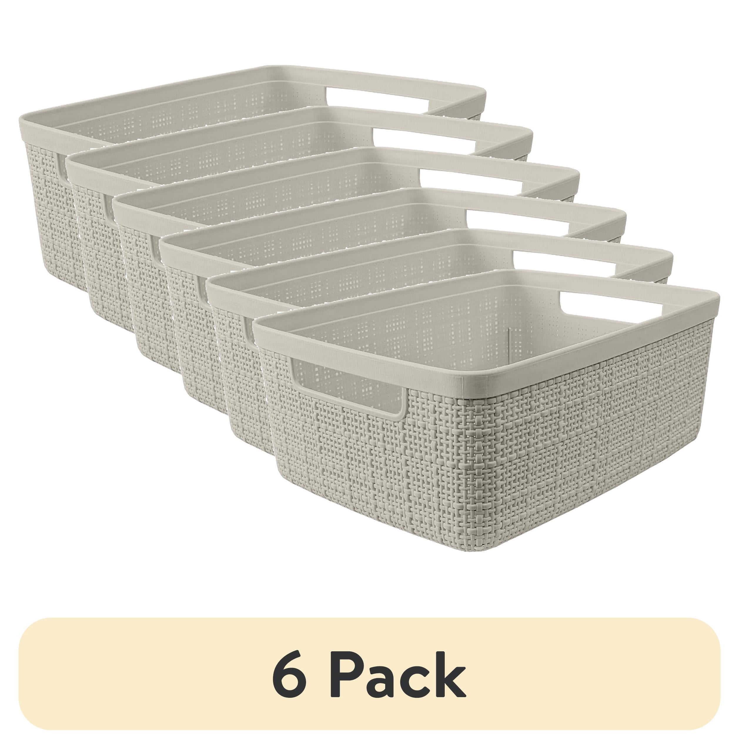 (6 pack) Curver Jute Small Beige Plastic Decorative Storage Basket, 10.6 in x 7.8 in x 4.3 in